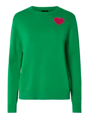 Pieces PCHILINE LS O-NECK KNIT D2D Fern Green/PINK HEAR 17158762