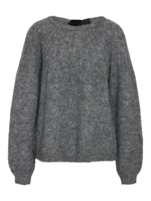 Noisy May NMSUTTON L/S OPEN BACK BOW KNIT FWD Dark Grey Melange 27034600