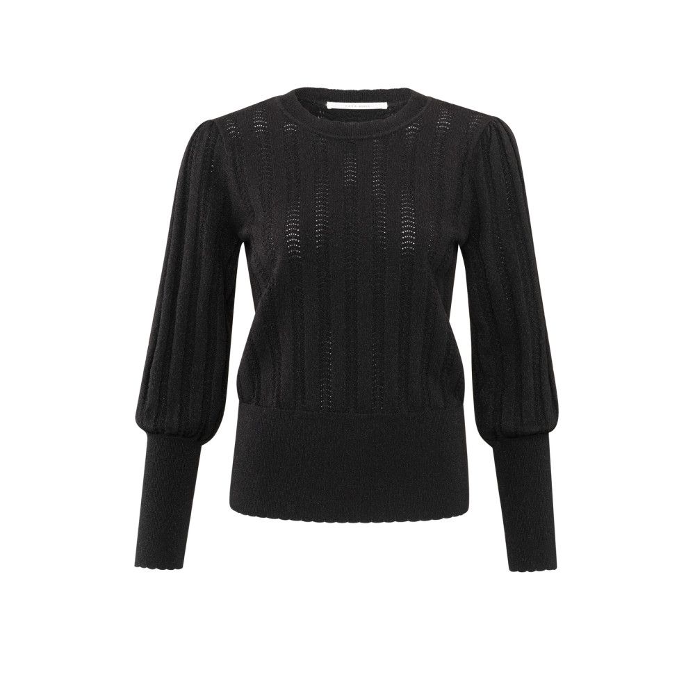 YaYa Lurex pointelle sweater BLACK 01-000419-411