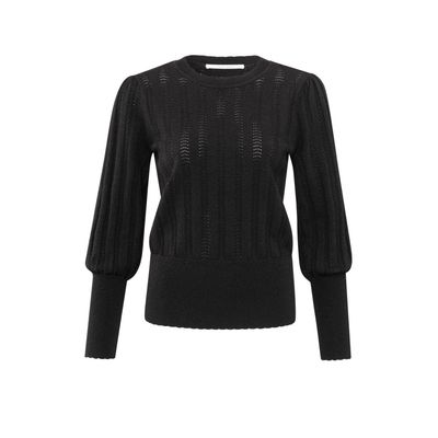 YaYa Lurex pointelle sweater BLACK 01-000419-411