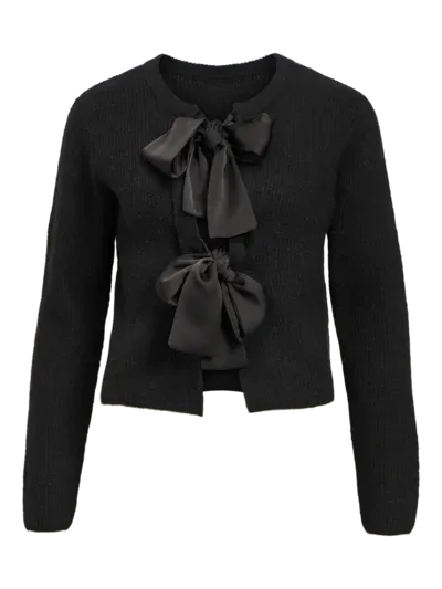Object OBJPARVI SATEEN BOW KNIT CARDIGAN D: Black 23045568