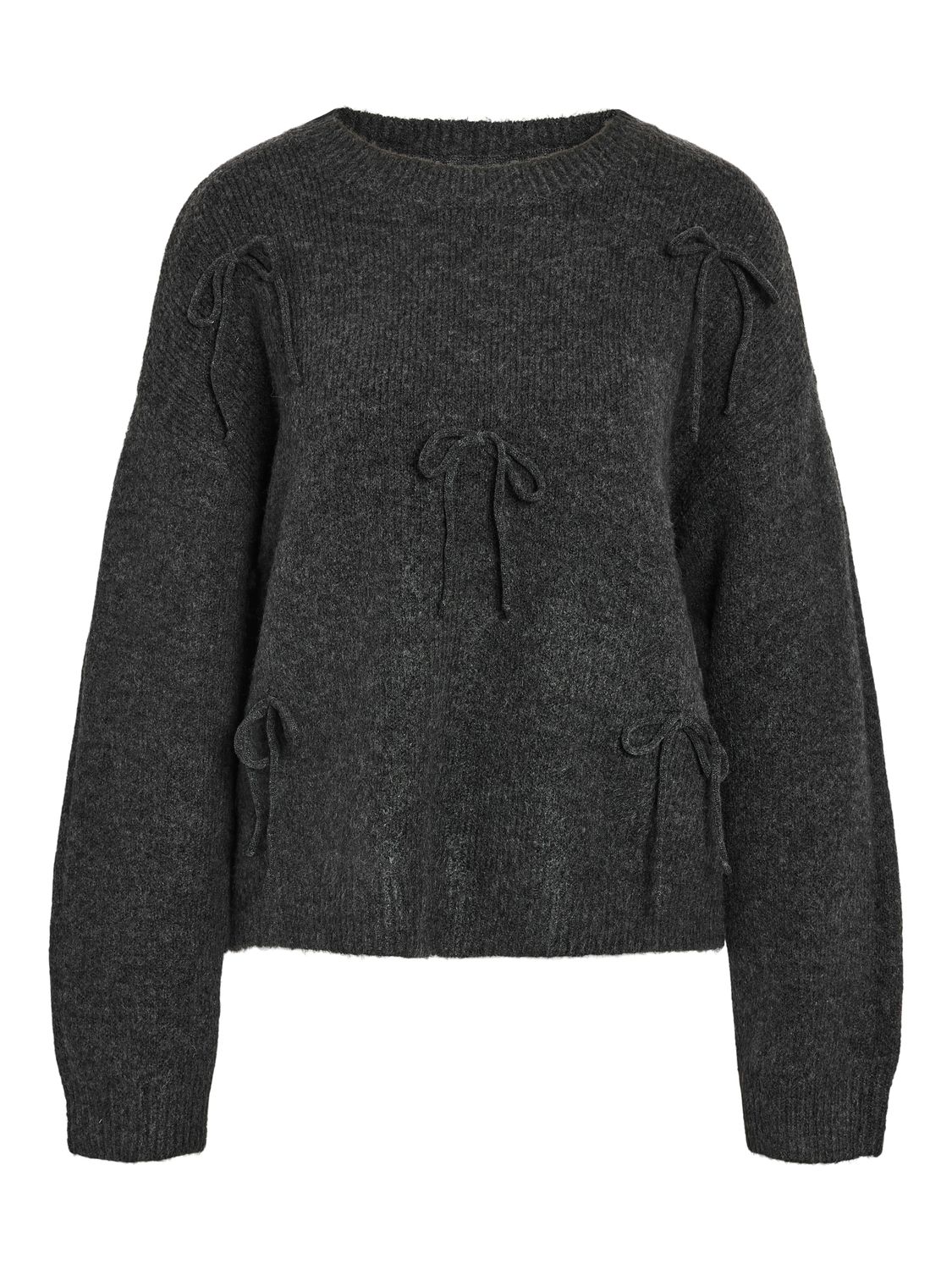 Noisy May NMCHRISSY L/S O-NECK BOW KNIT Dark Grey Melange 27034712