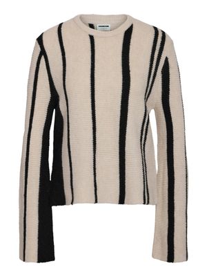 Noisy May NMADELLA L/S SLIT KNIT TOP FWD Birch/BLACK 27033753