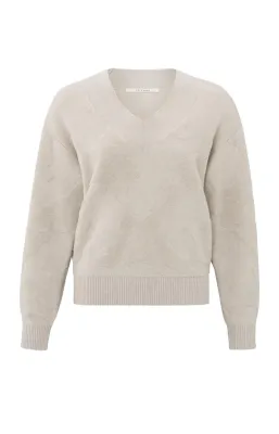 YaYa V-neck sweater with texture PUMICE STONE SAND 01-000438-501