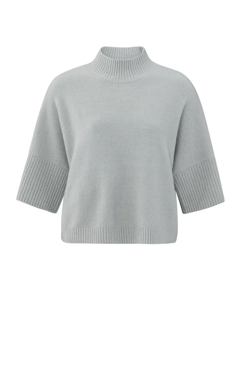 YaYa High neckline sweater with rib HARBOR MIST GREY 01-000437-501