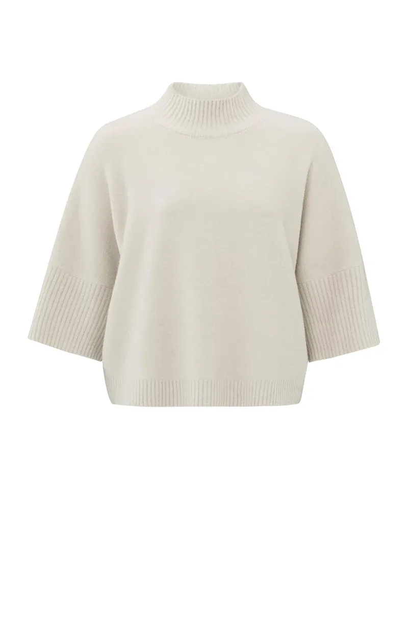 YaYa High neckline sweater with rib PUMICE STONE SAND 01-000437-501