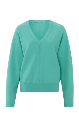 YaYa V-neck with detail batwing swe POOL BLUE 01-000428-501