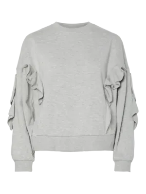 Pieces PCJINA LS O-NECK FRILL SWEAT JRS D2: Light Grey Melange 17160493