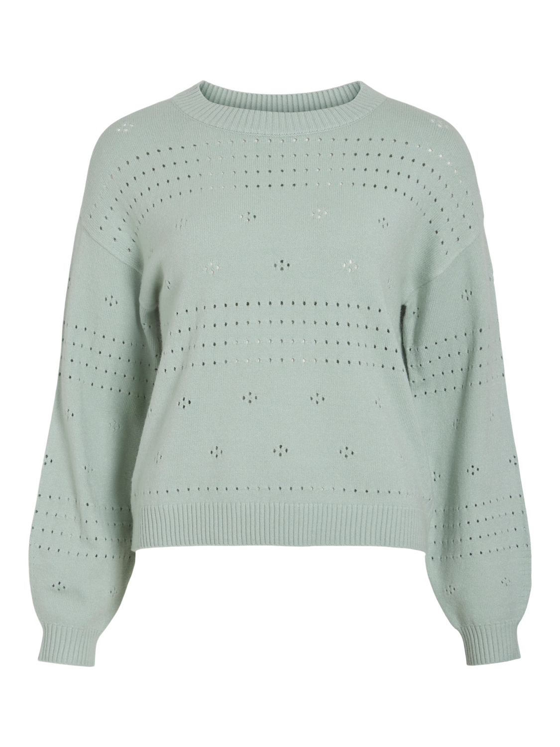 Vila VIRIL L/S O-NECK POINTELLE KNIT TOP: Silt Green