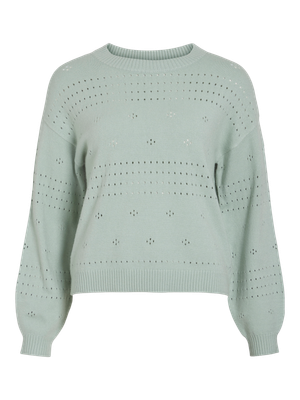 Vila VIRIL L/S O-NECK POINTELLE KNIT TOP: Silt Green