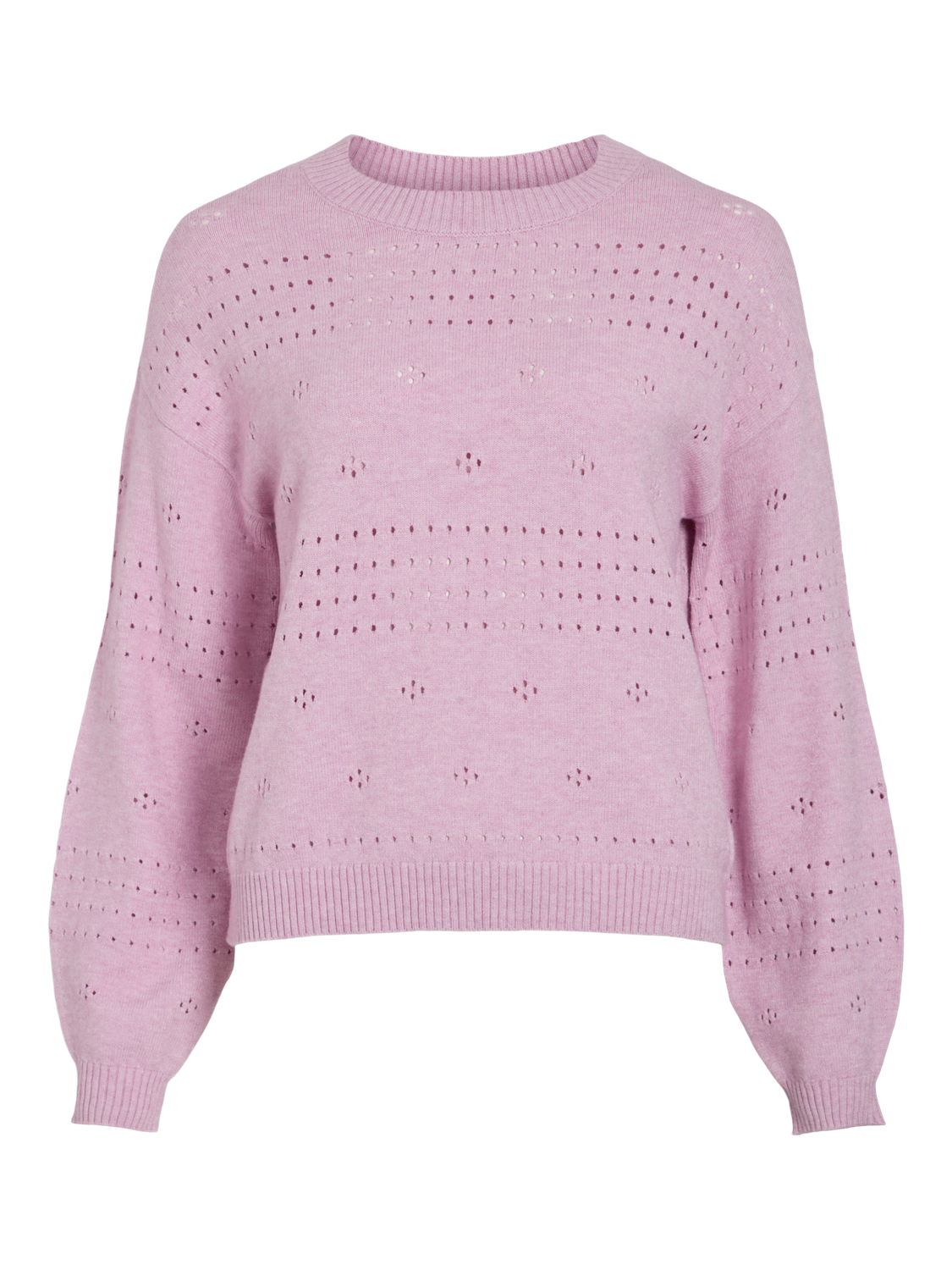 Vila VIRIL L/S O-NECK POINTELLE KNIT TOP: Winsome Orchid