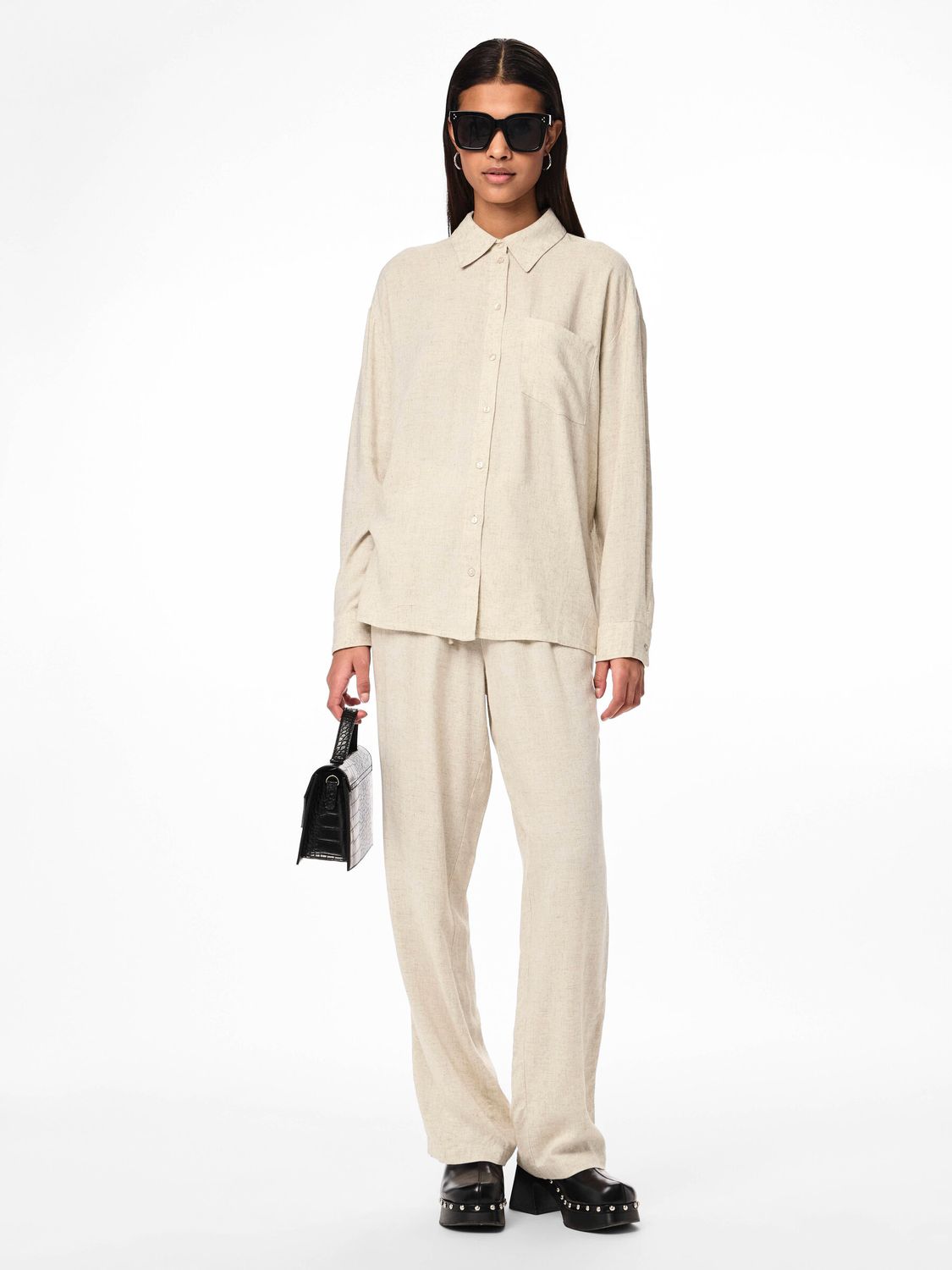 Pieces PCPIA LS LOOSE SHIRT WVN NOOS Birch/MELANGE 17149315