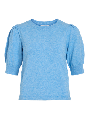 Vila VIRIL 2/4 SLEEVE O-NECK KNIT TOP - : Blissful Blue/LIGHT 14105306
