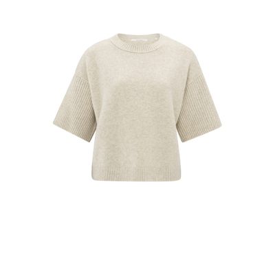 YaYa Round neck sweater with rib sl LIGHT BEIGE MELANGE 01-000323-502