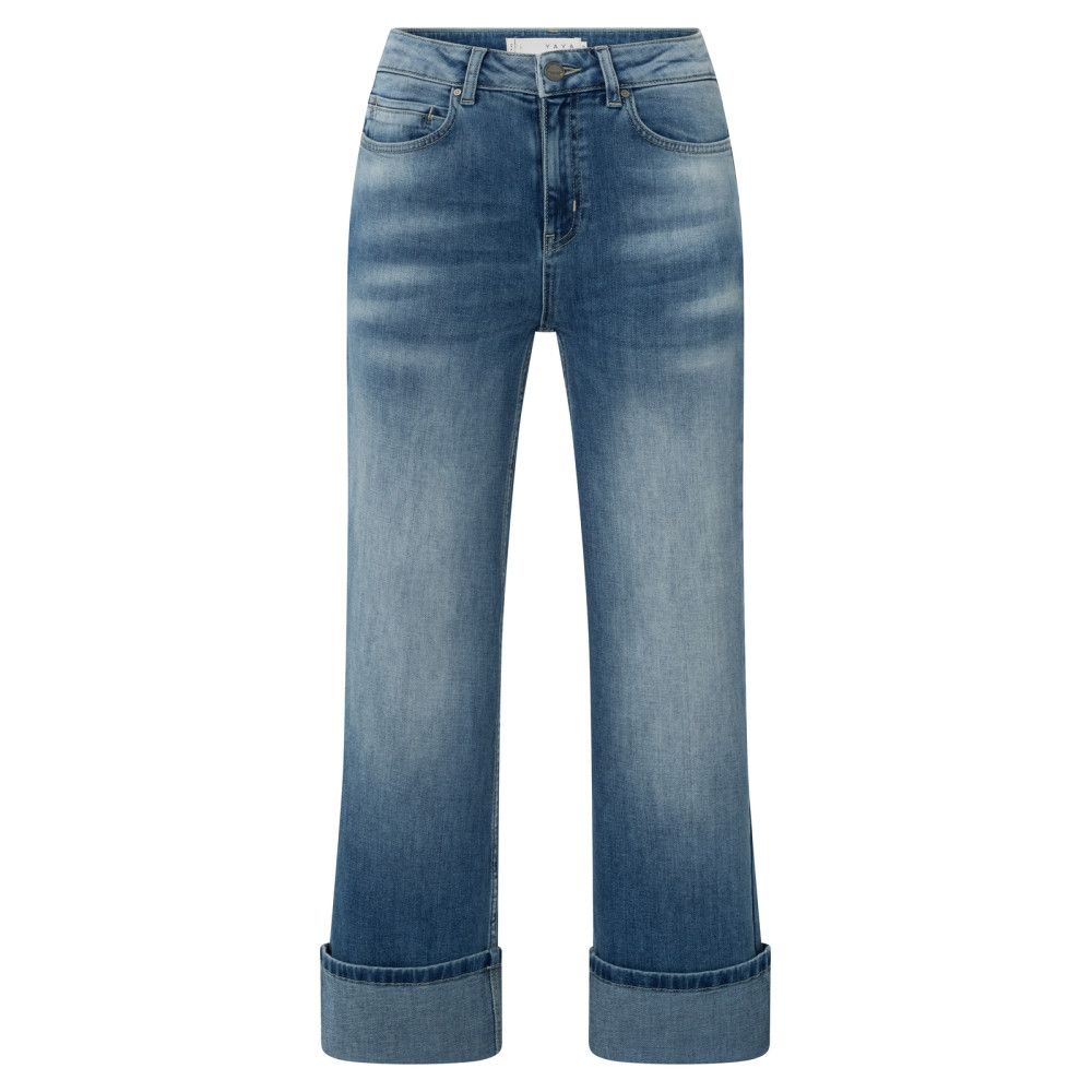 YaYa Mid waist denim w. roll-up BLUE