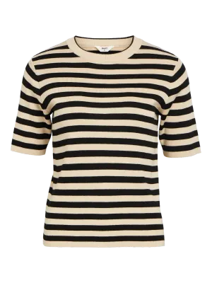 Object OBJESTER S/S NEW KNIT PULLOVER NOOS Sandshell/Black 23043510