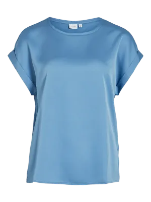 Vila VIELLETTE S/S SATIN TOP - NOOS Blissful Blue 14059563