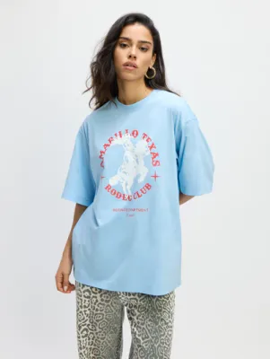 Refined ladies knitted oversized blue t-shir light blue R2502813627