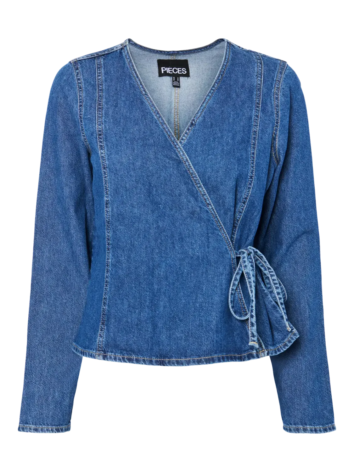 Pieces PCTABI LS DENIM WRAP SHIRT Dark Blue Denim 17157601