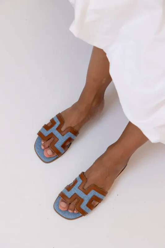 Babouche Lifestyle Slipper Denim COGNAC-LIGHT BLUE ELLY-53