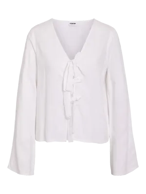 Noisy May NMLEILANI L/S V-NECK TIE BLOUSE WVN Bright White 27033022