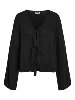 Noisy May NMLEILANI L/S V-NECK TIE BLOUSE WVN Black 27033022 Noisy May NMLEILANI L/S V-NECK TIE BLOUSE WVN Black 27033022