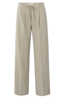 YaYa Woven pistripe wide leg trouse HUMUS BEIGE DESSIN 01-301180-503