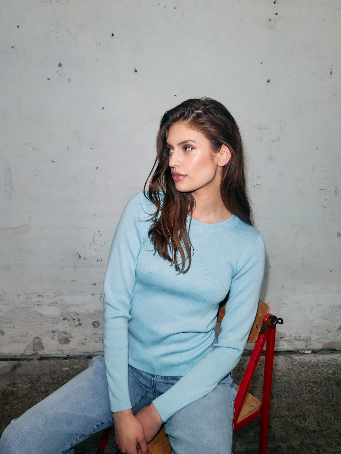 Noisy May NMJAZ L/S O-NECK KNIT FWD Sky Blue 27028629