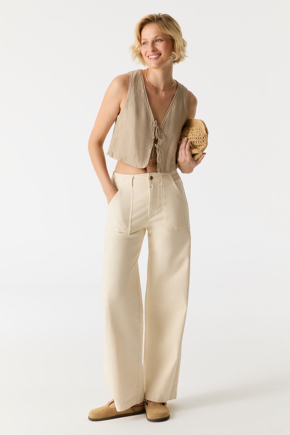 Cup Of Joe Denim high waist wide leg Sand Lulu