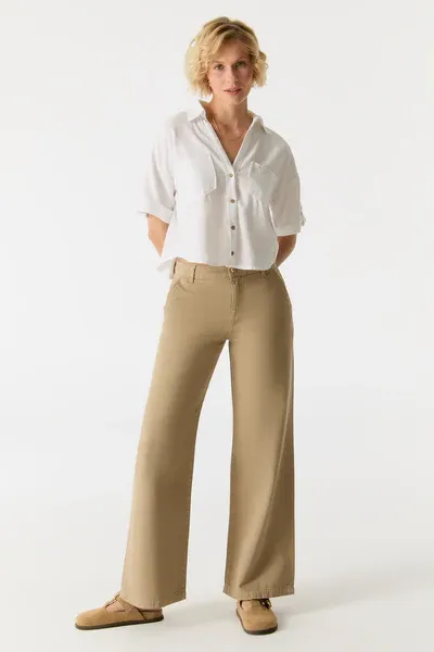 Cup Of Joe Denim wide leg chino Dark Beige Maxine