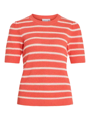 Vila VIDALO O-NECK S/S STRIPE KNIT-NOOS Dubarry/WHITE ALYSSU 14106601