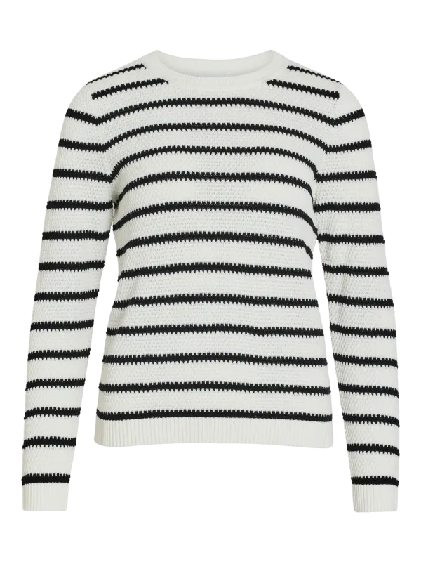 Vila VIDALO O-NECK L/S STRIPE KNIT TOP- : White Alyssum/BLACK 14101685