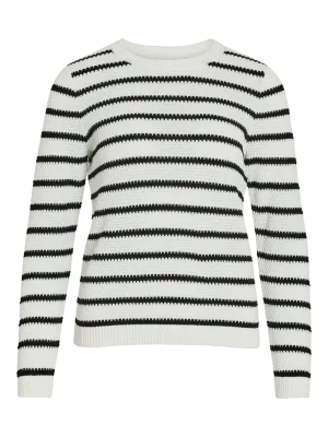 Vila VIDALO O-NECK L/S STRIPE KNIT TOP- : White Alyssum/BLACK 14101685