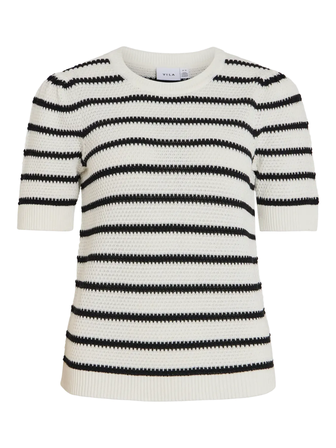 Vila VIDALO O-NECK S/S STRIPE KNIT-NOOS White Alyssum/BLACK 14106601