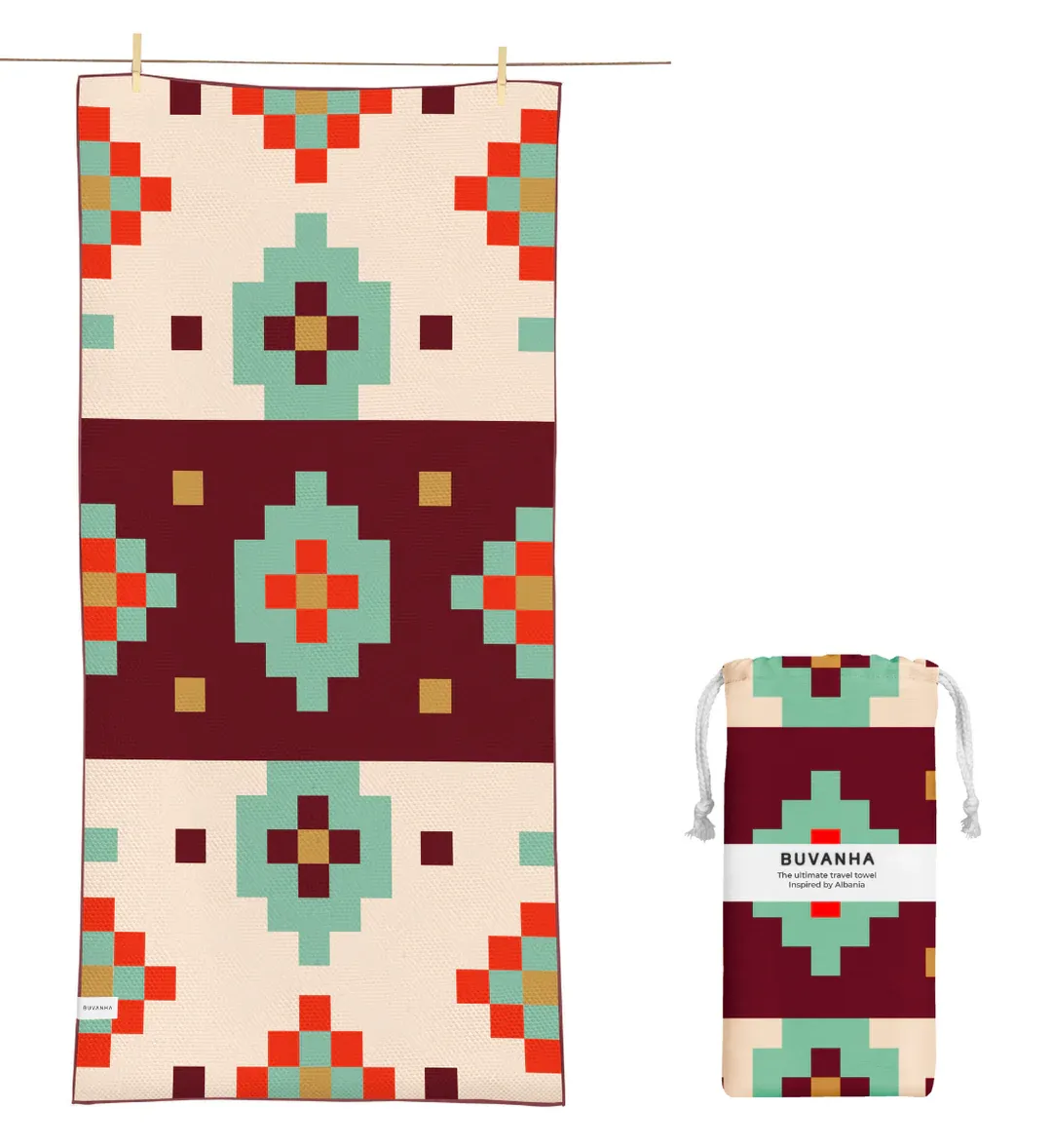 Buvanha handdoek Albanië groen/beige albanië