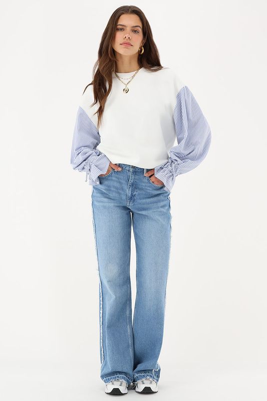 My Jewellery Sweat with striped woven sleeve White MJ13602