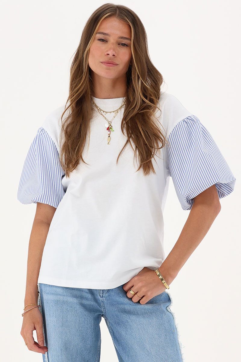 My Jewellery Tee with striped woven sleeves White MJ13605