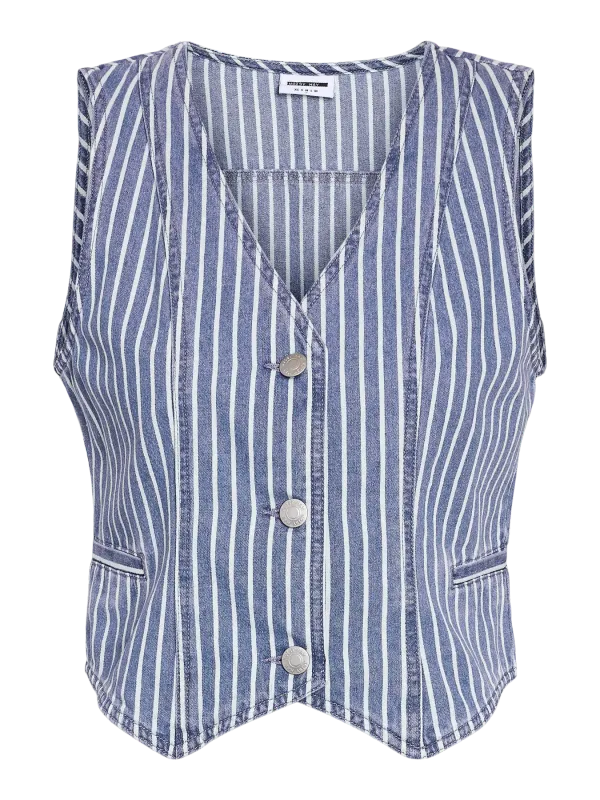 Noisy May NMHERA S/L SLIM PINSTRIPED VEST BS0: Medium Blue Denim 27034097