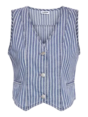 Noisy May NMHERA S/L SLIM PINSTRIPED VEST BS0: Medium Blue Denim 27034097