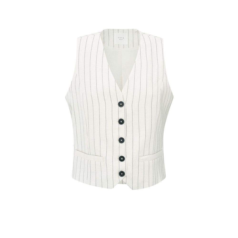 YaYa Linen mix pinstripe gilet SAND LINEN BEIGE DES 01-521003-505