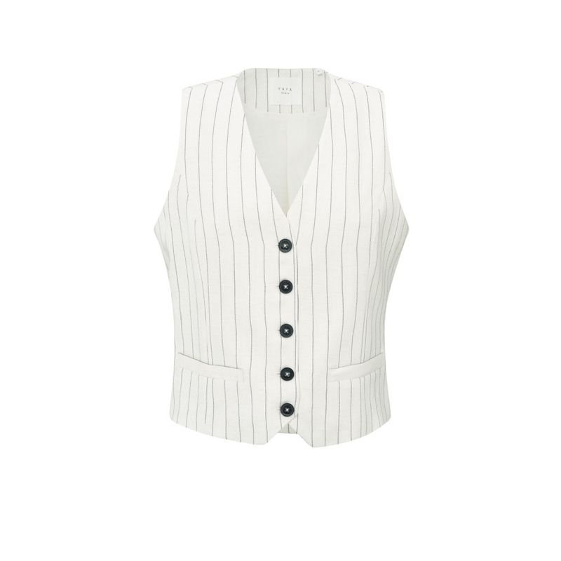 YaYa Linen mix pinstripe gilet SAND LINEN BEIGE DES 01-521003-505