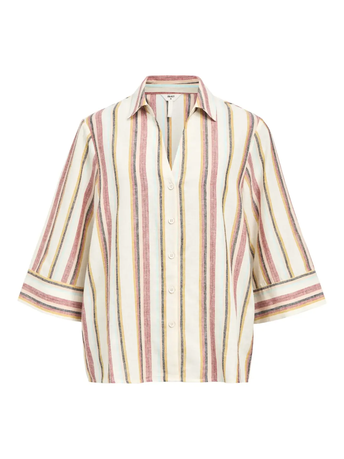 Object OBJKAREN LO 3/4 FLARED SHIRT 139 Sandshell/Multi 23046853