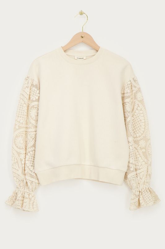 My Jewellery Sweater with crochet sleeves blauw MJ13756