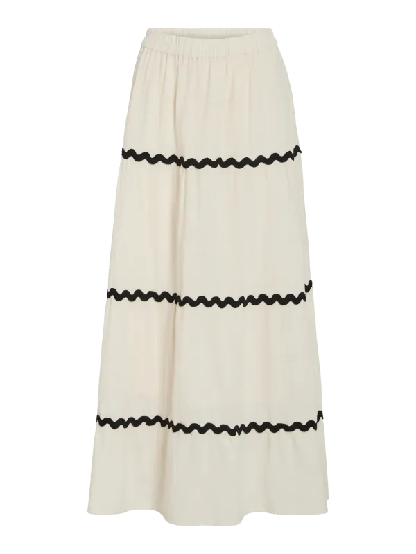 Vila VIMANDA WAVY HW MAXI SKIRT Birch/Black beauty 14106794