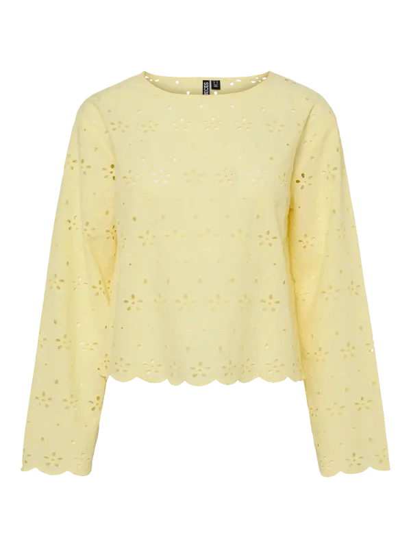 Pieces PCTARMORINE LS O-NECK TOP WVN Pale Banana 17157420