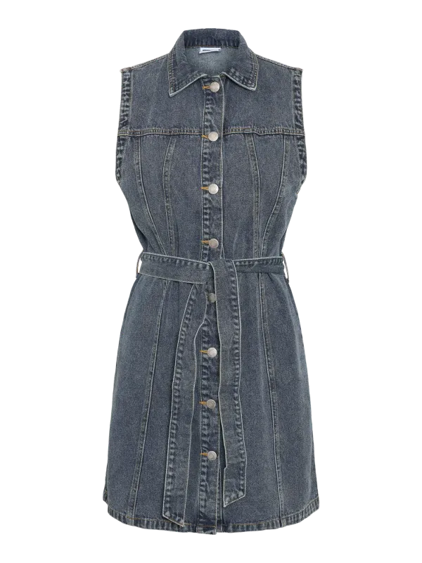 Noisy May NMALVI S/L SHORT TIE DRESS BS023MB Medium Blue Denim 27034286