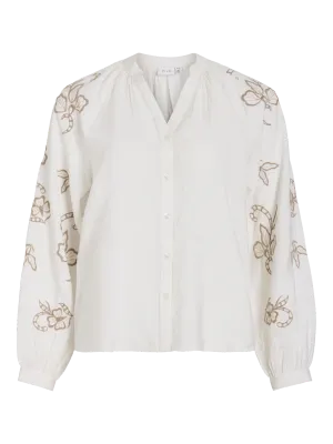 Vila VIBRIA V-NECK L/S TOP/LC Cloud Dancer/FEATHER 14110389