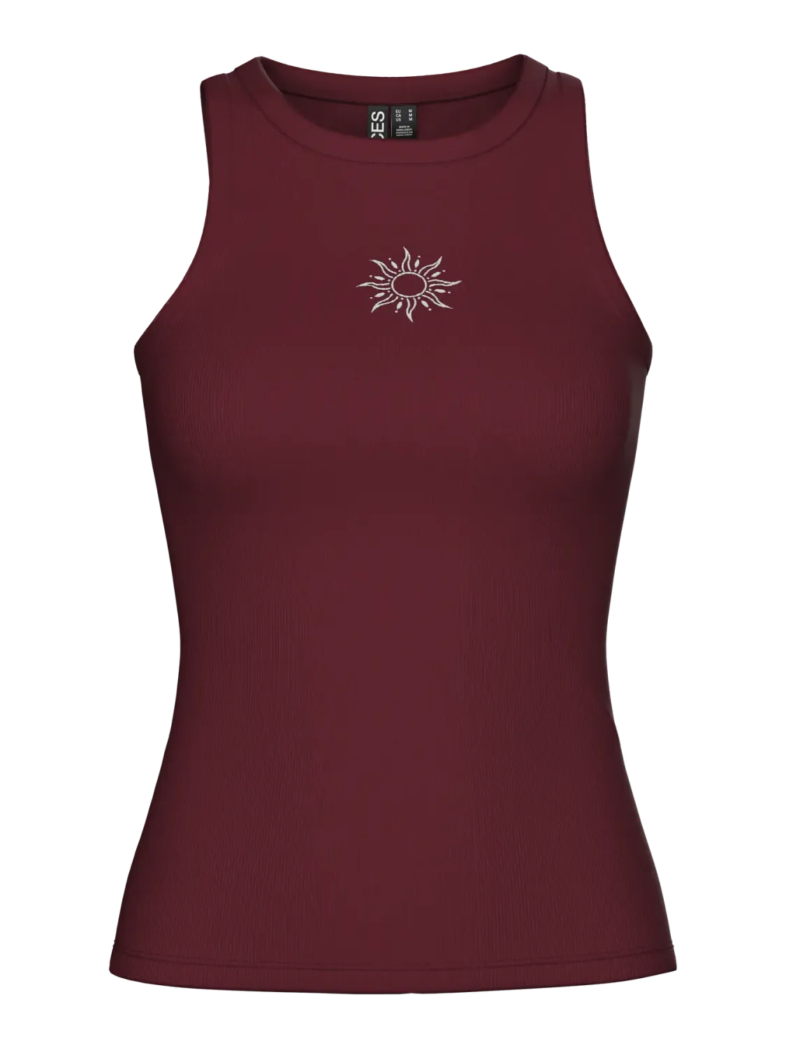 Pieces PCMAY EMBROIDERY BOXER TANK TOP JRS: Tawny Port/White Emb 17159759