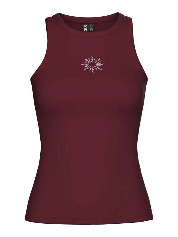 Pieces PCMAY EMBROIDERY BOXER TANK TOP JRS: Tawny Port/White Emb 17159759