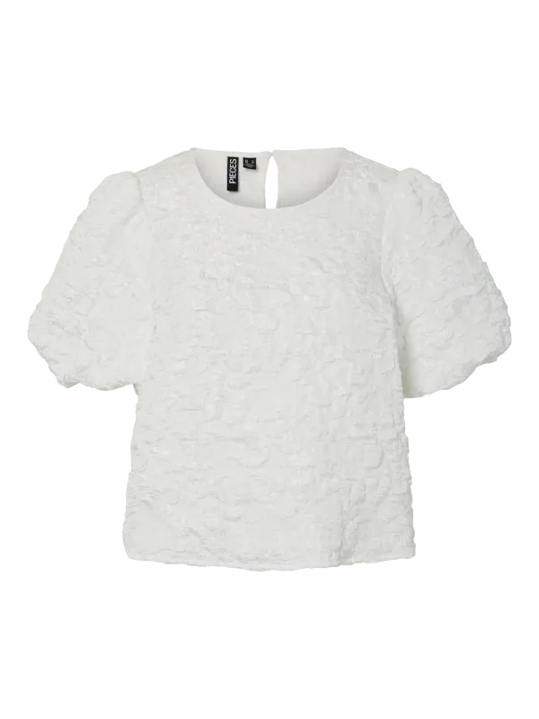 Pieces PCGRETCHEN SS O-NECK TOP WVN D2D PP Cloud Dancer 17163266